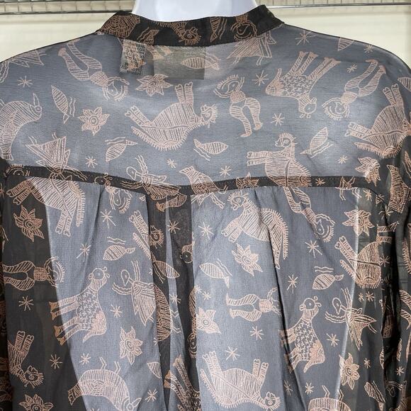 Chico's Women's Black Brown Sheer Animal Print Button Front Blouse Size 3 XL - Picture 11 of 11